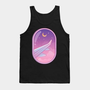 Airplane Window View - Crescent Moon - Pink Tank Top